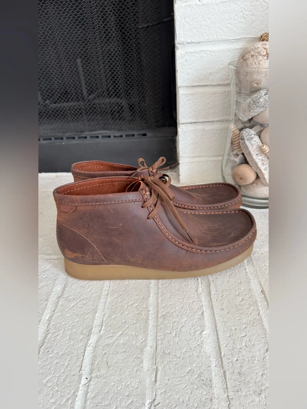 Clarks Wallaston Boot Brown Leather Men’s Size 13 EU 47 Moc Toe Chukka Boots